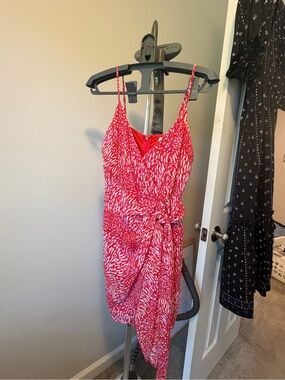 Lush Red and White Printed Wrap-Front Mini Dress